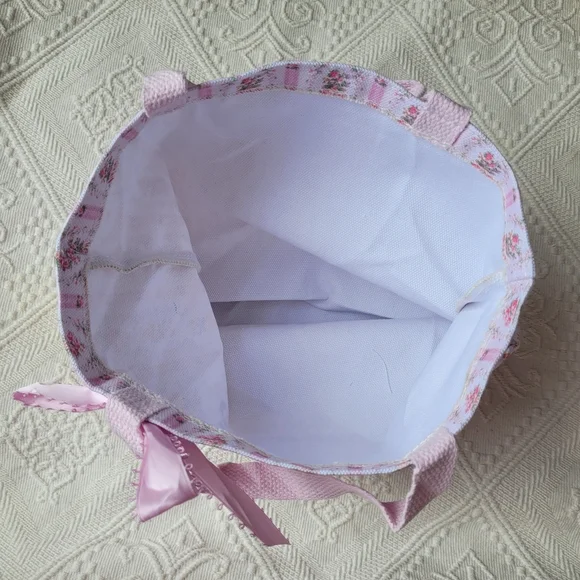 LOVESHACKFANCY X SUPERGA FLORAL BOW TOTE BAG PINK WHITE GOLD - Picture 7 of 14